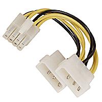 Power Y-Cable, P4 Plug Socket to 2x 4-pin Molex Connectors, 6inch