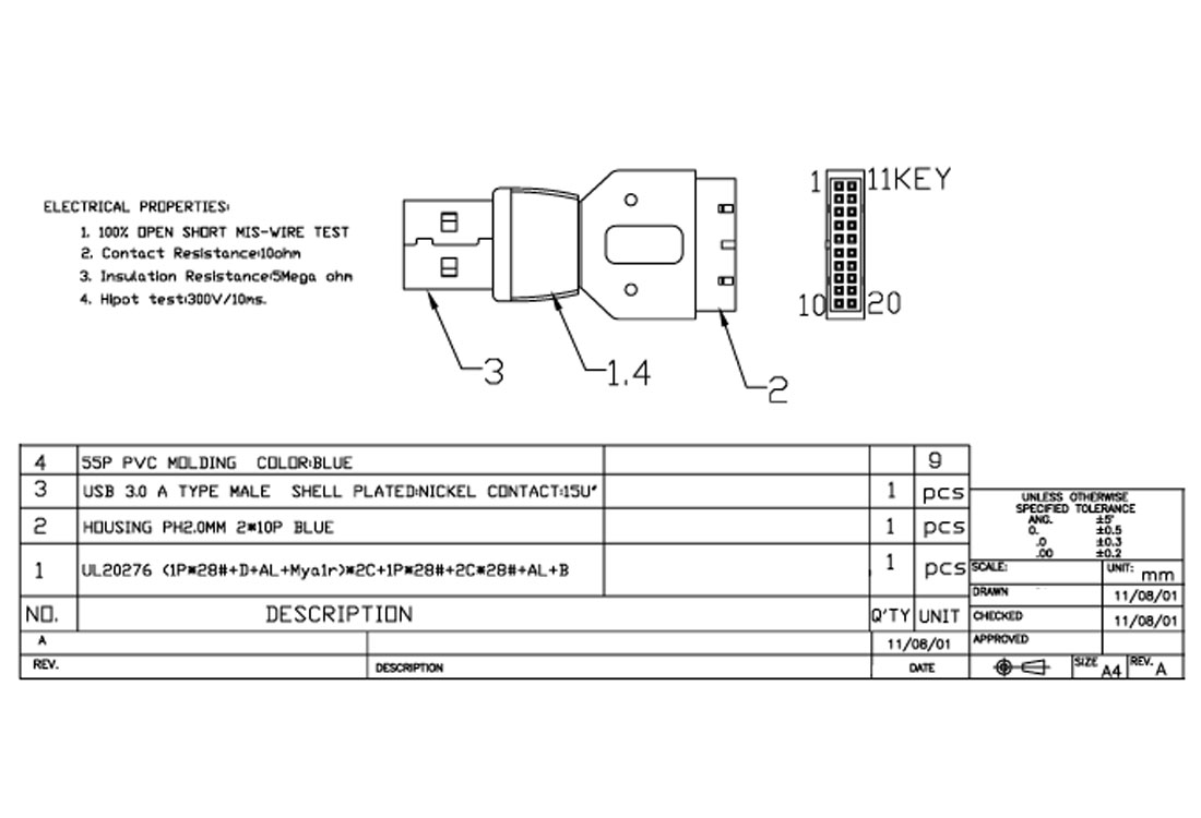 USB 3.0 20pin Motherboard Header Female to A Male Adapter