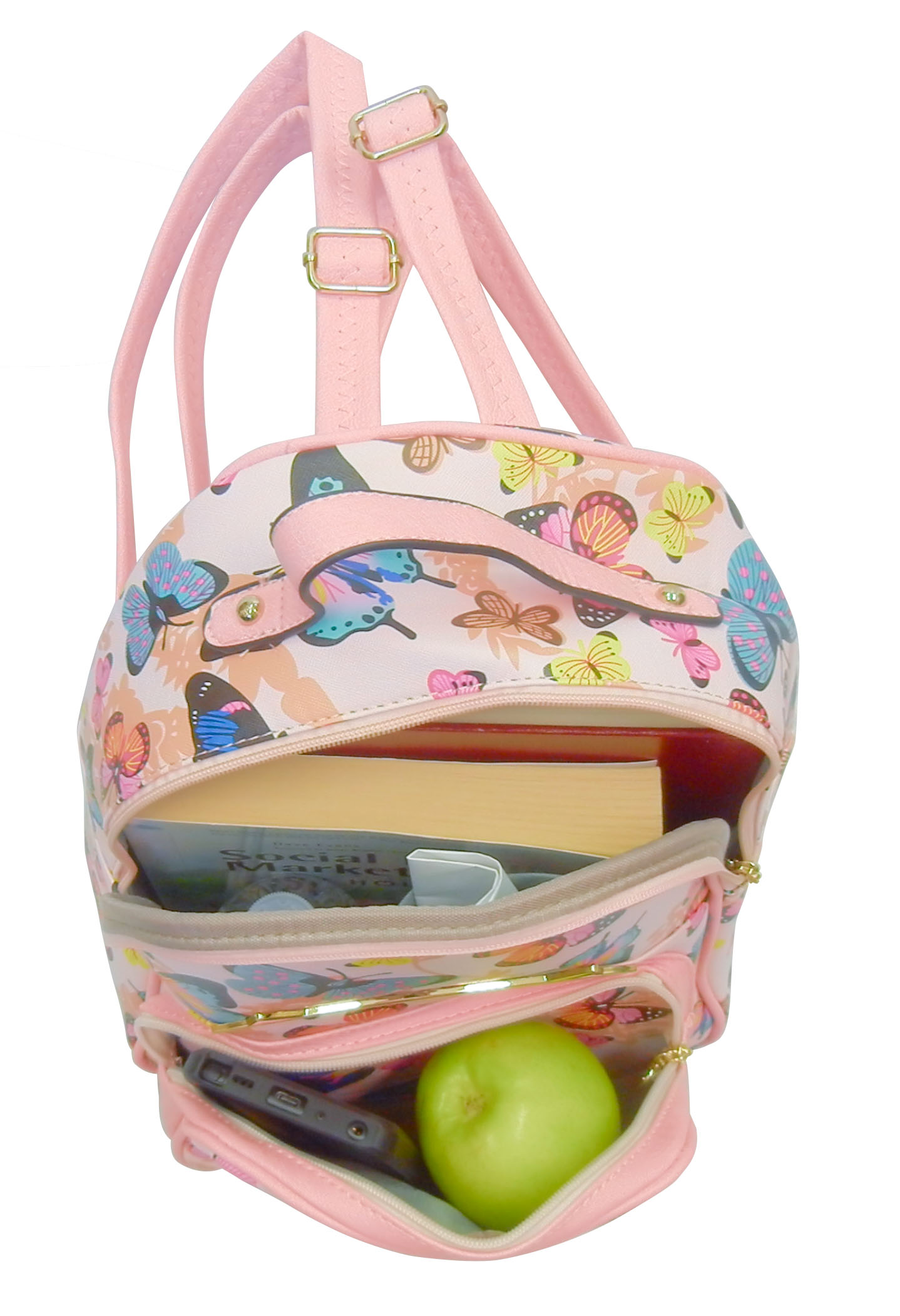 backpack for young girls, pink, butterflies, bright, colorful, 