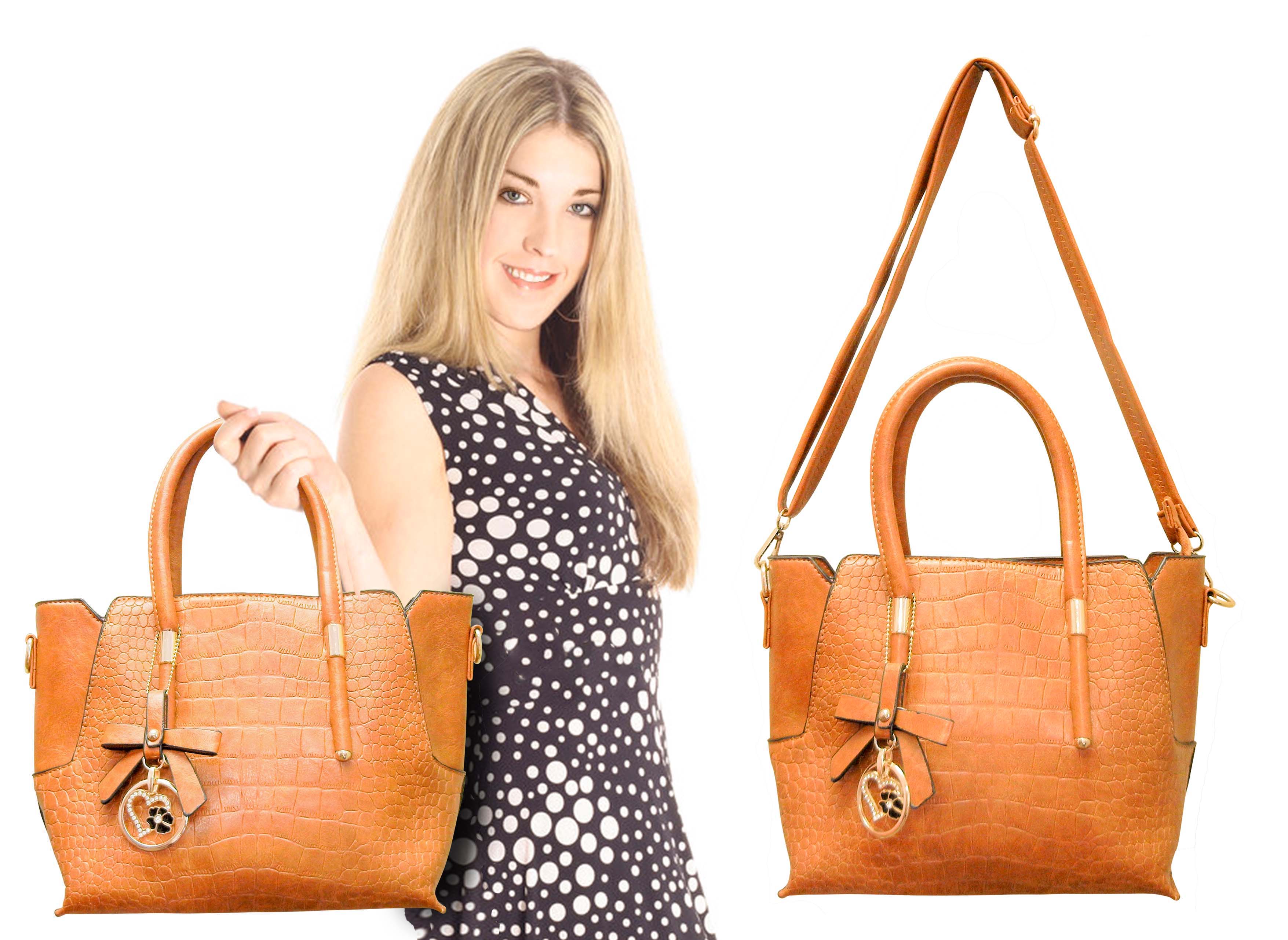 Midsize Ladies Handbag with removable straps, tan color,camel color,