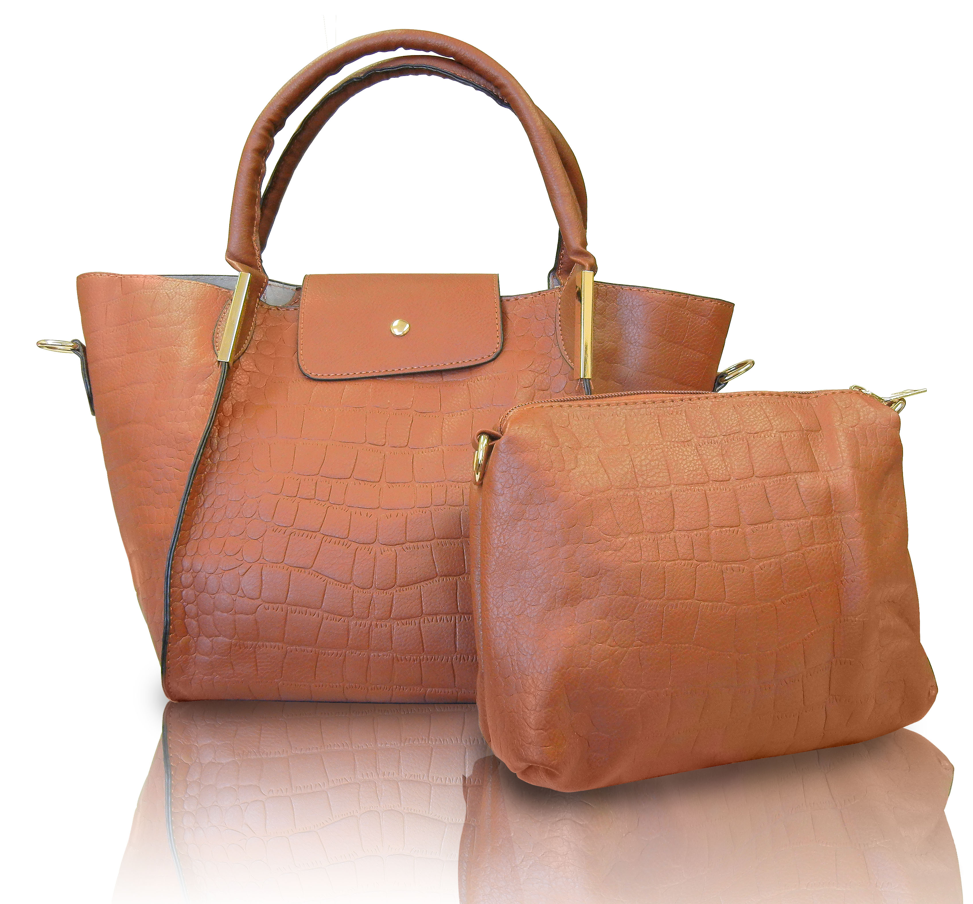 Tan / Coffee color Ladies Handbag with removable straps, satchel bag,with small companion bag,wallet,