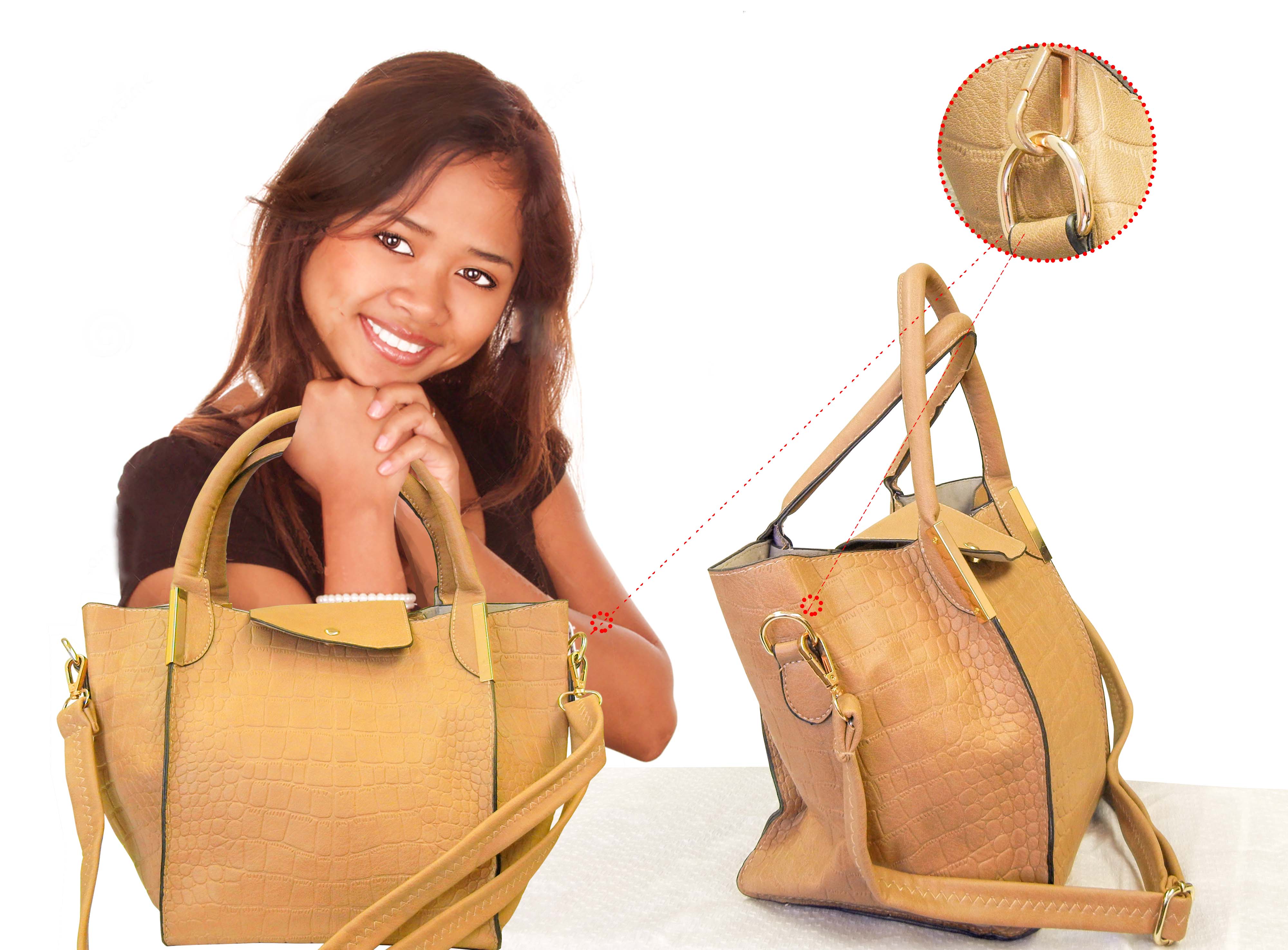 Brown Ladies Handbag with removable straps and smaller companion bag