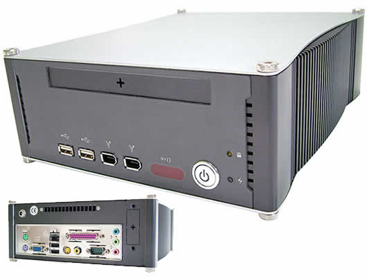 Mini-ITX aluminum desktop chassis.  USB 2.0, Firewire, compatible with VIA mainboards, small and space-saving.