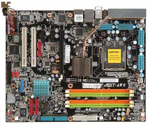 ABIT AW8 Motherboard Socket 775,Pentium D,955X Chipset,2 PCI,3 PCI Express,DDR2,Onboard Audio,Lan,IDE,SATA,RAID,ATX Form FActor