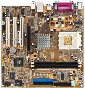 Asus A7V400-MX Socket A Motherboard with Integrated Video, Audio, LAN, USB, 3 PCI, 1 AGP, VIA KM400A Chipset, PC2700/PC2100/PC1600 Support. 