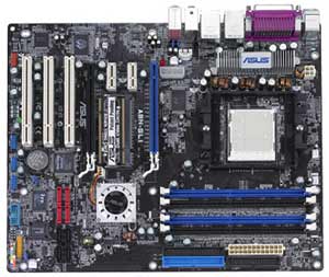 Asus A8N-SLI Deluxe Socket 939 Motherboard AMD 64 Architecture with integrated Audio, LAN, USB, 2 PCI Express x46, 3 PCI, 1 PCI Express x4 NVIDIA nForce4 SLI, 4 DDR400/333/266 Un-Buffered ECC, SATA/RAID Support. 