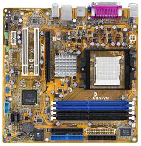 Asus A8N-VM Socket 939 Motherboard AMD 64 Architecture with integrated Video, Audio, LAN, USB, 1 PCI Express x16, 2 PCI, 1 PCI Express x1, NVIDIA GeForce 6100, 4 DDR400/333/266 Un-Buffered ECC, SATA/RAID Support. 