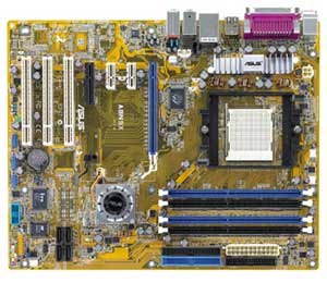 Asus A8N5X Socket 939 Motherboard AMD 64 Architecture with integrated Audio, LAN, USB, 1 PCI Express x16, 3 PCI, 1 PCI Express x1, 1 PCI Express x4, NVIDIA nForce4 SLI, 4 DDR400/333/266 Un-Buffered ECC, SATA/RAID Support. 