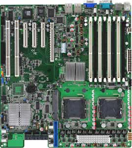 Asus DSBF-DE Motherboard, Supports Dual Intel ® Xeon processor: Dual-Core Intel ® Xeon ® 5200,Quad-Core Intel ® Xeon ® 5300,  Dual-Core Intel ® Xeon ® 5100 series in the Socket 771, Intel ® 5000P chipset, 1 x PCIe x16 (run x8), 2 x PCIe x8, 2 x PCIx 133/100 Mhz, 1 SODIMM, DDR2, Dual LAN, USB, IDE, SATA2, RAID, Video, SSI EEB 3.6 Form Factor