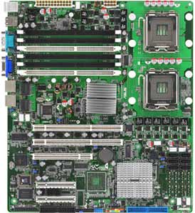 Asus DSBV-DX Motherboard, Supports Dual Intel ® Xeon processor: Quad-Core Intel ® Xeon ® 5400, Dual-Core Intel ® Xeon ® 5200,Quad-Core Intel ® Xeon ® 5300,  Dual-Core Intel ® Xeon ® 5100 series in the Socket 771, Intel ® 5000v chipset, 1 x PCIe x8, 1 x PCIe x8 (runx4), 2 x PCIx 133/100 Mhz, 1 x 32-bit 33MHz PCI, DDR2, Dual LAN, USB, IDE, SATA2, RAID, Video, SSI CEB Form Factor