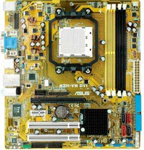 Asus M2N-VM DVI Motherboard, Supports AMD Phenom FX Phenom /  Athlon 64X2 / Athlon 64 FX / Athlon 64 / Sempron processor in the Socket AM2+, Nvidia GeForce7050PV chipset, 1 x PCI Express x16, 1 x PCI-E x1, 2 x PCI 32-bit, DDR2, LAN, USB, IDE, SATA2, RAID, Video (DVI & VGA), Audio, SPDIF, Micro-ATX Form Factor
