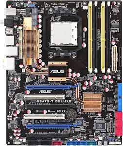 Asus M3A79-T DELUXE Motherboard Supports AMD Phenom&trade; FX / Phenom&trade;  / Athlon&trade; 64X2 / Athlon&trade; 64 FX /  Sempron&trade; processor in the Socket AM2+, AMD 790FX chipset, 4 x PCI Express x16 ATI CrossFireX&trade;, 2 x PCI 32-bit, DDR2,  LAN, USB, IDE, SATA2, eSATA, RAID, Firewire, Audio, SPDIF, ATX Form Factor