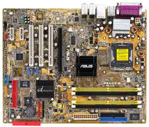 Asus P5AD2-E Deluxe Socket 775 Motherboard with Integrated LAN, USB, 3 PCI, SATA, DDR2-771 Support, and Overclocking features. 