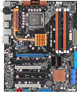 Asus P5K64 WS Motherboard, Supports Intel ® Core2 Extreme / Core2 Duo / Pentium ® Extreme / Pentium ® D / Pentium ® 4 / Celeron ® D processor in the Socket LGA 775, Intel ® P35 chipset, 4 x PCI Express x16, 2 x 32-bit PCI, DDR3, Dual LAN, USB, IDE, SATA2, eSATA, RAID, Firewire, Audio, SPDIF, ATX Form Factor