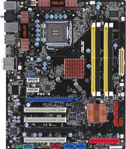 Asus P5K-E Motherboard, Supports Intel ® Core2 Quad / Core2 Extreme / Core2 Duo / Pentium ® Extreme / Pentium ® D / Pentium ® 4 / Celeron ® D  processor in the Socket LGA 775, Intel ® P35 chipset, 2 x PCI Express x16, 2 x PCIe x1, 3 x 32-bit  PCI, DDR2, LAN, USB, IDE, SATA2, eSATA, RAID, Firewire, Audio, SPDIF, ATX Form Factor