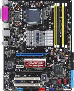 Asus P5N-E SLI Motherboard, Supports Intel ® Core2   Quad / Extreme / Core2 Duo / Pentium ® Extreme / Pentium ® D / Pentium ® 4 / Celeron ® D  processor in the Socket LGA 775, NVIDIA nForce 650i SLI chipset, 2 x PCI Express x16, 1 x PCIe x1, 2 x 32-bit  PCI, DDR2, LAN, USB, IDE, SATA2, RAID, eSATA, Firewire, Audio, SPDIF, ATX Form Factor