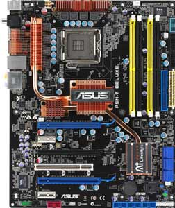 Asus P5N-T Deluxe Motherboard, Supports Intel ® Core2   Quad / Extreme / Core2 Duo / Pentium ® Extreme / Pentium ® D / Pentium ® 4 / Celeron ® D  processor in the Socket LGA 775, NVIDIA nForce 780i SLI chipset, 3 x PCI Express x16, 2 x PCIe x1, 1 x 32-bit  PCI, DDR2,  LAN, USB, IDE, SATA2, RAID, eSATA, Firewire, Audio, SPDIF, ATX Form Factor