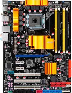 Asus P5Q Motherboard, Supports Intel  Core2 Quad / Core2 Extreme / Core2 Duo / Pentium  Extreme / Pentium  D / Pentium  4 / Celeron  D  processor in the Socket LGA 775, Intel  P45 chipset, 1 x PCI Express x16, 2 x PCIe x1, 3 x 32-bit  PCI, DDR2,  LAN, USB, IDE, SATA2, RAID, Firewire, Audio, SPDIF, ATX Form Factor