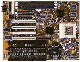 asus tx97 baby at socket 7 motherboard with 4 isa slots