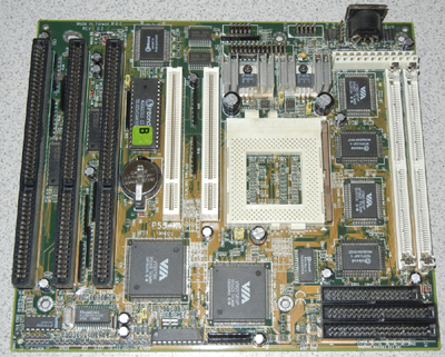Epox P55-KV motherboard, Socket 7 Baby AT motherboard. 2 SIMM Slots, 2 PCI, 3 ISA.