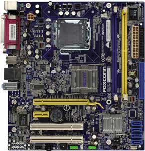 Foxconn 45CM-S Motherboard, Supports Intel ® Core2 Extreme, Core2 Duo,Pentium ® D, Pentium ® 4 and Celeron ® D processors in the LGA 775 package, Intel ® 945GC chipset, 1 x PCIe x16, 1 x PCIe x1, 2 x 32-bit 33MHz PCI, DDR2, LAN, USB, IDE, SATA2, Video, Audio, SPDIF, Micro-ATX Form Factor