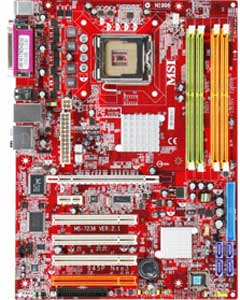 MSI 945P Neo3-F Motherboard, Supports Intel Core 2 Duo, Pentium 4/D(DualCore and CederMill), and Celeron D Prescott LGA775 processors in LGA775 package, Intel ® 945P chipset, 1 PCI-E 16x, 1 PCI-X 1X, 4 PCI, DDR2, LAN, USB, IDE, SATA2,  Audio, SPDIF, ATX Form Factor 