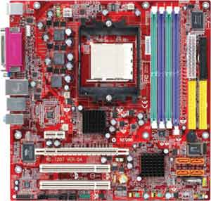 Socket 939 for AMD Athlon 64FX/64, nVIDIA C51PV chipset, 1 PCI Express 16x, 1 PCI Express 1x, 2 PCI, 4 DIMM, On-board Audio, Video, LAN, USB, Firewire, SATA. Micro ATX form factor.