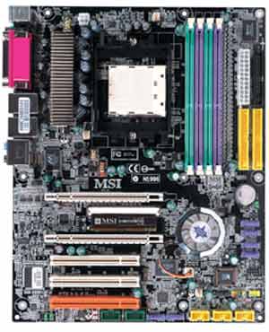 Socket 939 for AMD Athlon 64FX/64, nVIDIA nForce SLI, 4 DIMM, 2 PCI Express 16x, 3 PCI, On-board Audio, LAN, USB, Firewire, SPDIF, RAID, SATA.  ATX form factor.