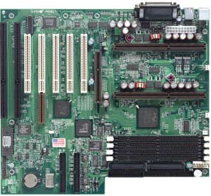 Supermicro P6DBU Motherboard, Dual Slot 1 Pentium III/II 233 ~ *1000 MHz processors, Intel 440BX chipset, 1 AGP, 5 PCI 32-bit 33MHz, 2 ISA, PC 100 Up to 1 GB,  , 2X USB,  2X EIDE, 1 Infrared, 2 serial ports, 1 Parallel port, 7890 Ultra2 SCSI, EATX Form Factor