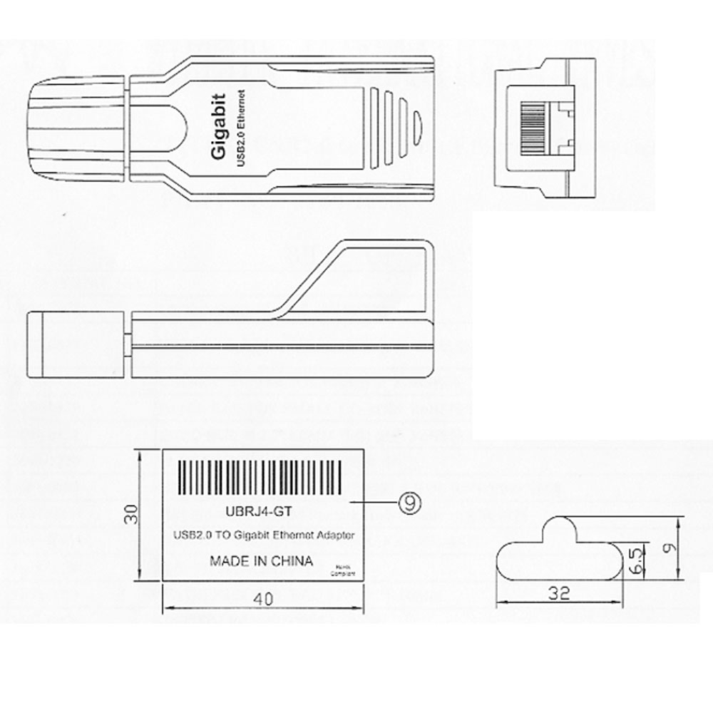 USB 2.0 to Gigabit Ethernet Adapter (Supports 10/100/1000 Mbps and Auto MDIX)