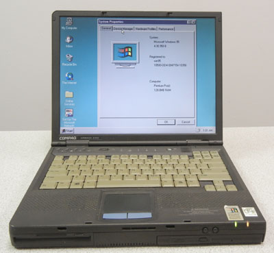 Windows 95 laptop with serial port and floppy drive, Compaq Armada E500,notebook,used laptop,