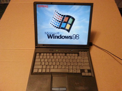 Windows 98 laptop with serial port and floppy drive