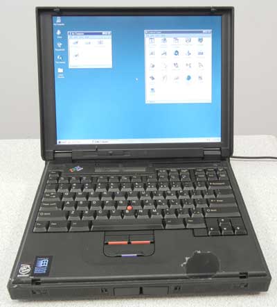 IBM Thinkpad 380z, laptop with windows 95, serial port, floppy drive,