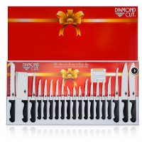 Diamond Cut 19pc Cutlery Set in White/Red Bow Box
