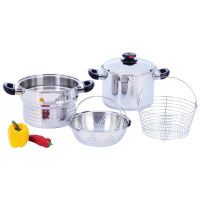 Maxam Chef's Secret 8qt T304 Stainless Steel Stockpot/Spaghetti Cooker with Deep Fry Basket Steamer Inserts