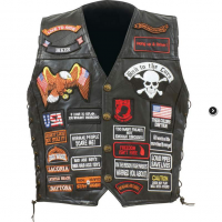 Diamond Plate Rock Design Genuine Buffalo Leather Biker Vest with 42 Patches