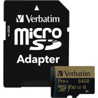 Verbatim 44034 64GB PROPLUS 600X MICROSDXC MEMORY CARD WITH ADAPTER, UHS-1 U3 CLASS 10