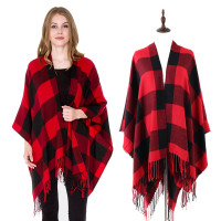 Plaid Buffalo Print Poncho Flannel Large Size 51