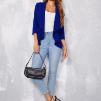 Plus Size Blue Blazer for Women Slimming Design Formal Wear Office Work