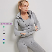 3-Piece ActiveWear set High Waist Yoga Pants Matching Zipper Top & Sports Bra