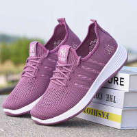 Ladies slip-on athletic shoes fashion sneakers - Purple & White - Fashion Shoes
