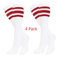 Generic,Baseball Softball Striped Tube Socks,White & Red Set of 4 Pairs - Unisex 23