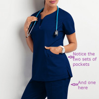 Premium Medical Scrubs Set For Women & Men with extra pockets Shirt & Pants Set Scrubs Comfort Fit  - Navy Blue