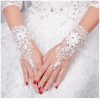 Embroidered Satin & Lace Bridal Gloves White Floral Lace Gloves studded with glittering crystals