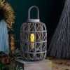Large Rustic Wooden Lantern Woven Willow with Wooden Handle Indoors & Outdoors Use Rustic Wooden Gray