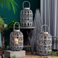 Farmhouse Decor Wicker Lantern Large Retro Rustic Rattan Lantern Woven Willow