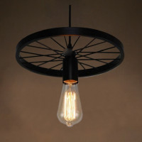 Rustic Single Bulb Wagon Wheel Chandelier Black Matte Finish Home Business