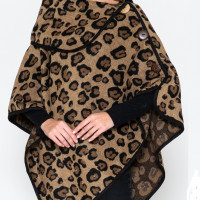 Leopard Print Poncho Buttoned Collar easy to handle & chic Stay warm & hip