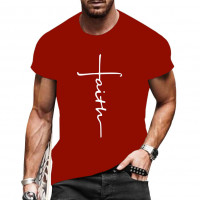 Men's Faith T-Shirt Christian Cross Tee - Religious Tee Crew Neck - Short Sleeve - Fashion Tee Red Rust - Size M - 3XL