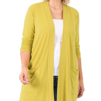 Plus Size Cardigan with Large Slouchy Pockets Golden Wasabi
